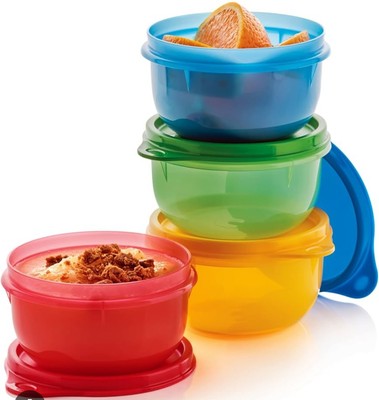 Tupperware Ideal Lit'l Bowls 8oz Snack Cup Container 4 PC Red Green Blue Yellow 