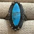 VTG NATIVE AMERICAN NAVAJO OLD PAWN TURQUOISE BEAD RING STERLING SILVER 925