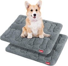Soft Plush Dog Bed Crate Mat Anti-slip Quilted Dog Bed Pad 2 Pack 18"x24" Gray