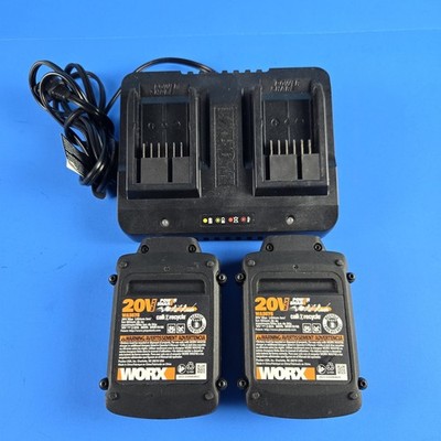 Genuine WORX WA3770 20V Li-ion Dual Port 2 Battery Charger w/ 2 Batteries WA3575