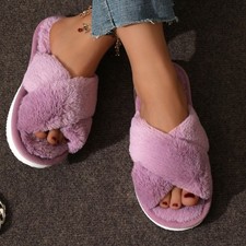 Womens Slippers Slider Ladies Warm Fur Lined Winter Warm Mules Shoes House Size