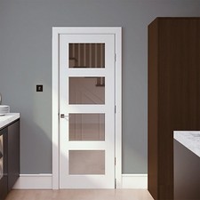 Fortia 4 Lite Glazed Shaker White Pine Veneer Internal Door 1981x762x35mm Home