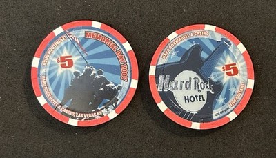 2007 HARD ROCK HOTEL MEMORIAL DAY $5 LTD 3000 CASINO CHIPS LAS VEGAS (two)