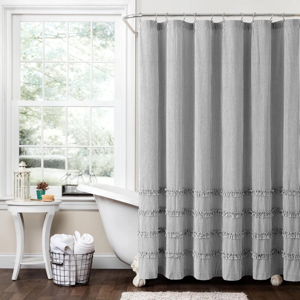 Vintage Stripe Yarn Dyed Cotton Shower Curtain, 72" x 72" - Chic Cottage Style - Image 3 of 4