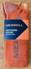 Merrell Adult Unisex Socks M/L Orange Zoned Cushioned Crew Hiker Wool Blend NEW
