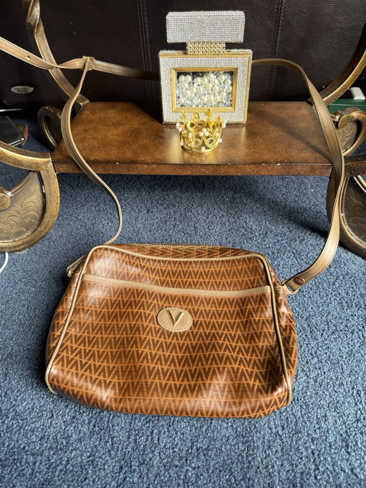 Vintage Mario Valentino Brown Leather Crossbody Camera Bag with Adjustable Strap thumbnail 4