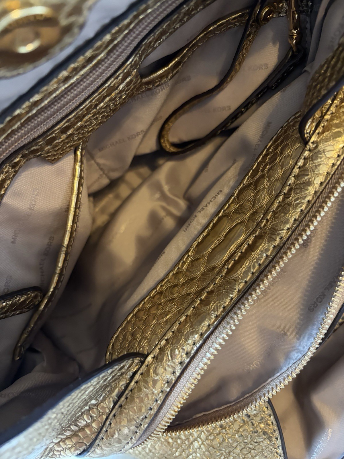 Michael Kors Metallic Gold Python Embossed Leathe… - image 20