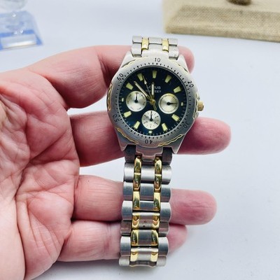LORUS Watch Mens Two Tone Stainless Steel Black Dial Chronograph