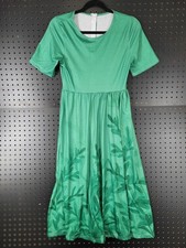 Charming Green Midi Dress with Leaf Print - Small