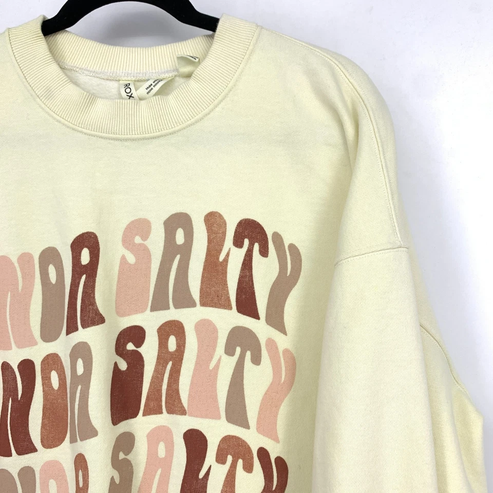 Sudadera Roxy Cuello Redondo Pullover Un poco Salada Gráfico Mujer Talla Mediana Crema Foto 3 de 4