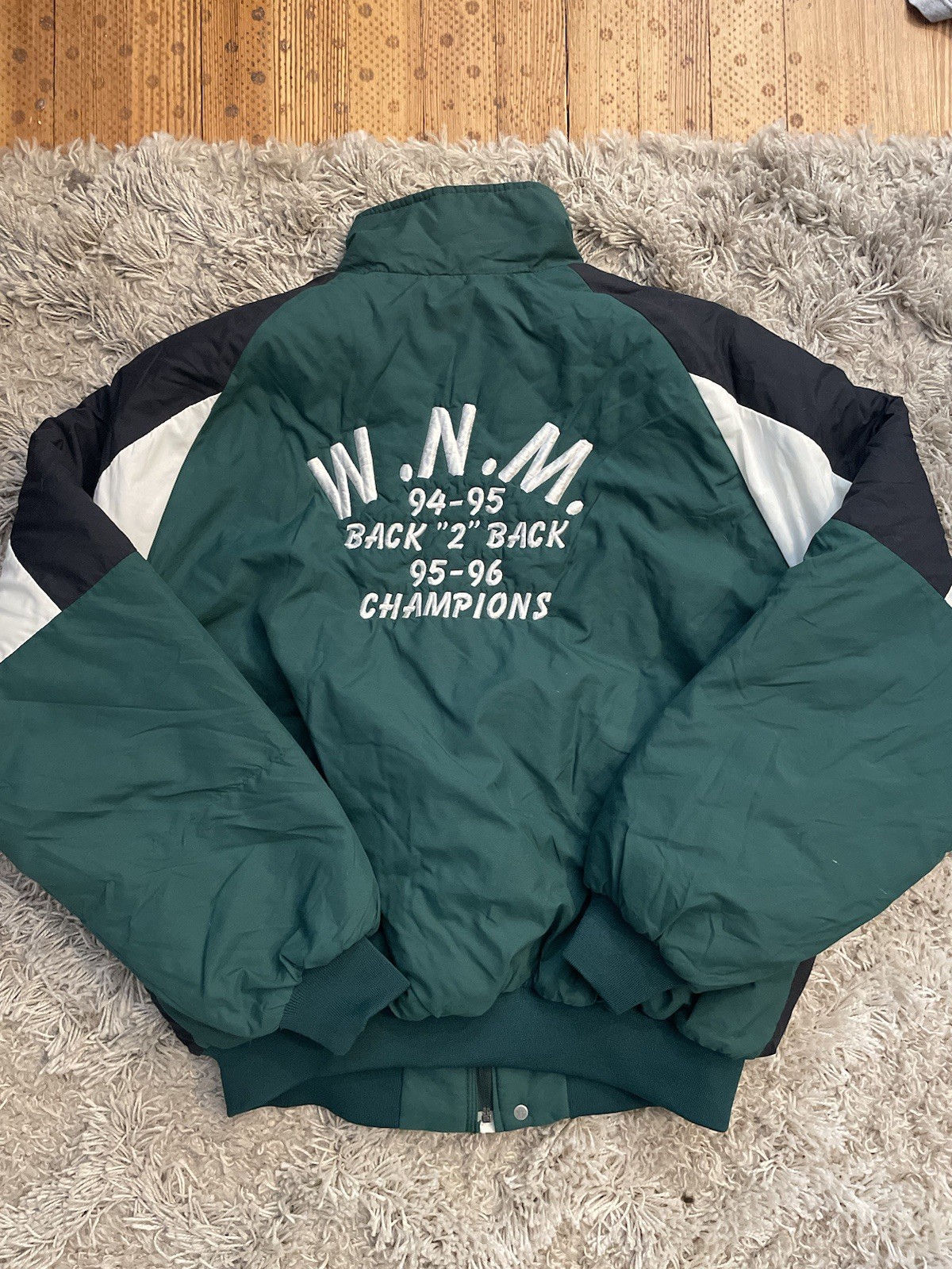 1995 Vintage Green League Champs Thy Rod Puffer Jacket