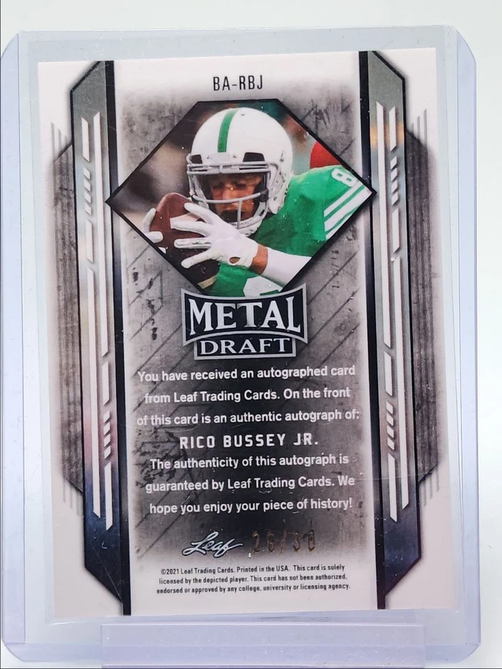RICO BUSSEY JR. 2021 LEAF METAL DRAFT ROOKIE PURPLE LAVA RC AUTO /30 Q5159 - Image 2 of 2