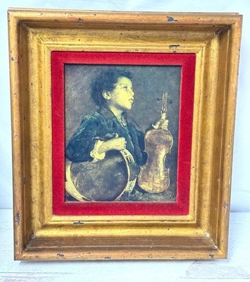 Antonio Mancini Signed Boy with Violin Oil Painting Portrait Reproduction