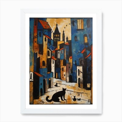 Gemälde von Venedig mit einer Katze im gerahmten Wandbild Poster Leinwanddruck Bild