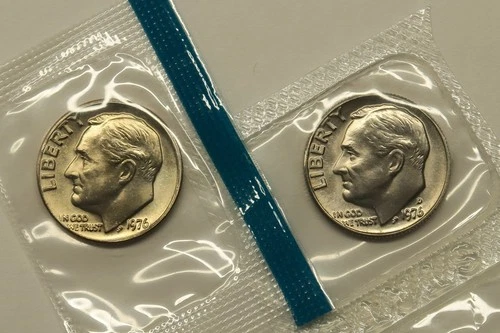 1976 P & D Uncirculated Roosevelt Dimes in Mint Cello, Free Shipping