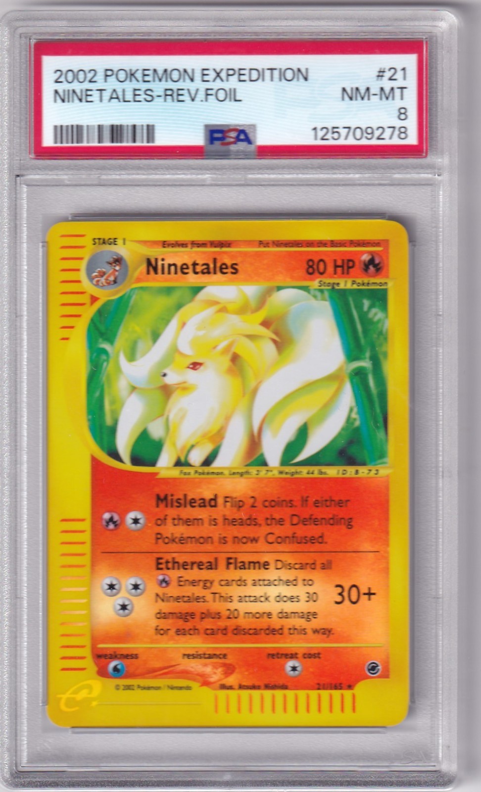 2002 Pokemon Expedition Ninetales-Rev. Foil 21/165 PSA NM-MT 8