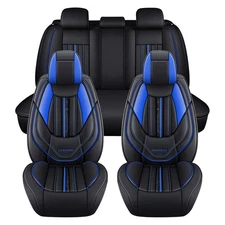 Black Blue Car Seat Cover for Lincoln 5-Seats PU Leather Protection Cushion