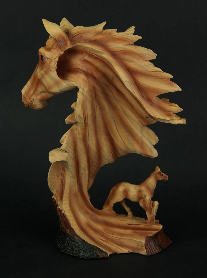 Estatua busto aspecto madera tallada caballo occidental y jefe nativo americano Foto 3 de 3