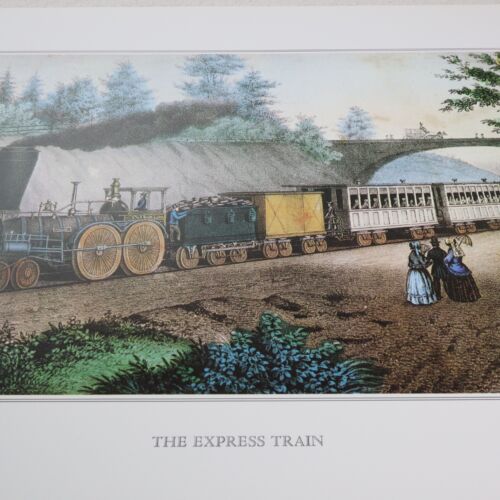 Currier & Ives Vtg Print Express Train Railroad Outdoor Bridge Railway Art Decor