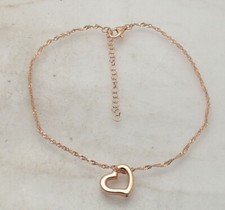 Adjustable Heart Singapore Anklet Ankle Bracelet 14K Rose Gold Plated Silver
