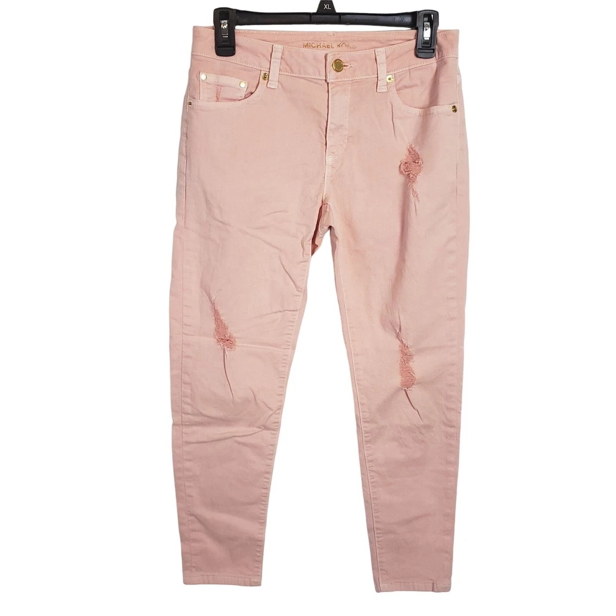 Michael Kors Womens Pink Izzy Cropped Skinny Jeans Distressed Size 4