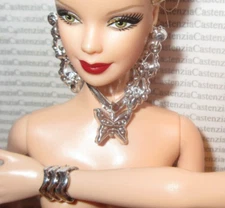 JEWELRY LOT FASHION FITS 11.5" DOLL SILVER PLASTIC EARRINGS NECKLACE & BRACELET