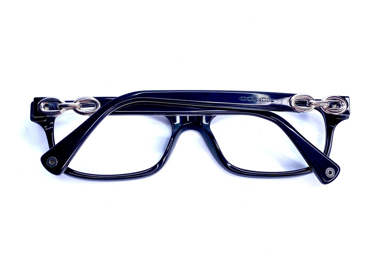 Coach Black Rectangular W Silver Chain Temple Eyeglasses Coach Black Rectangular W Silver Chain Temple Eyeglasses
