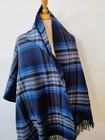 100% Lambswool Tartan Throw Blanket Subaru Blue Sofa Bed 180cm x 150cm.