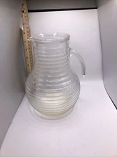 Vintage Italian Beehive Ribbed Clear Glass Pitcher Open Handle Made in Italy AC