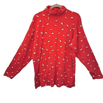 Eddie Bauer Red Ice Skating Holiday Winter Print Turtleneck Plus Size XXL