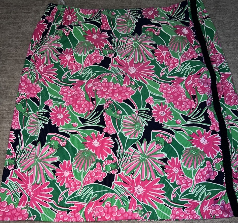 Vtg Lilly Pulitzer 100 Cotton Floral Long Knee Length Skirt Sz 16