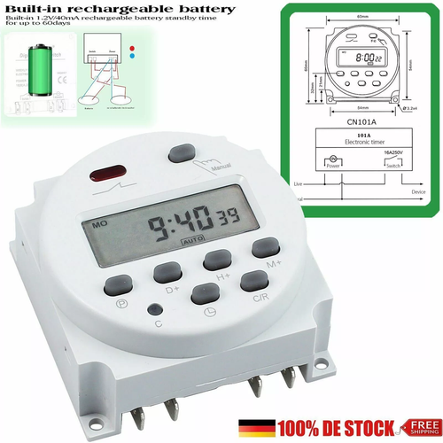 Digital LCD Zeitschaltuhr DC AC 12V,16A Timer Programmierbar Schalter Zeit Gut- - Bild 4 von 18