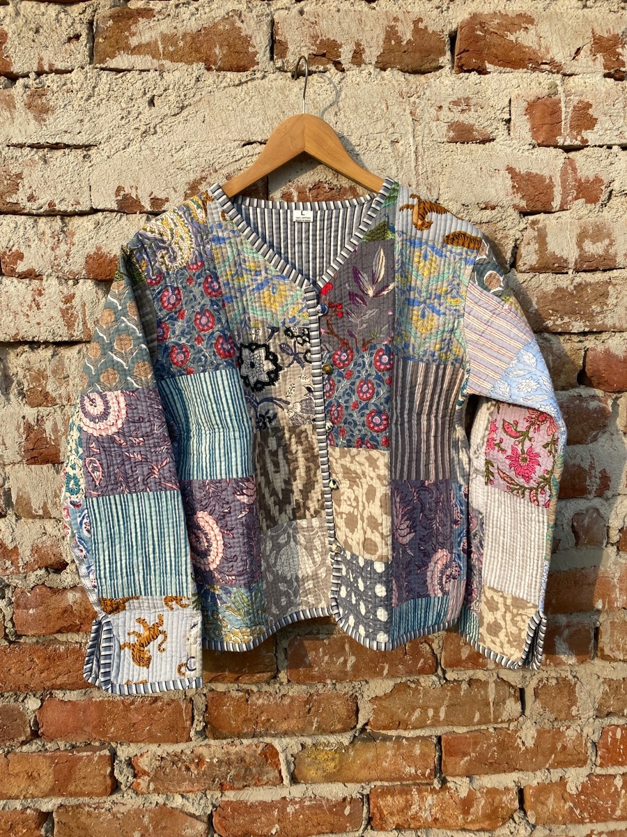 Grey Quilted Cotton Patchwork Jacket Handmade Cotton Jacket