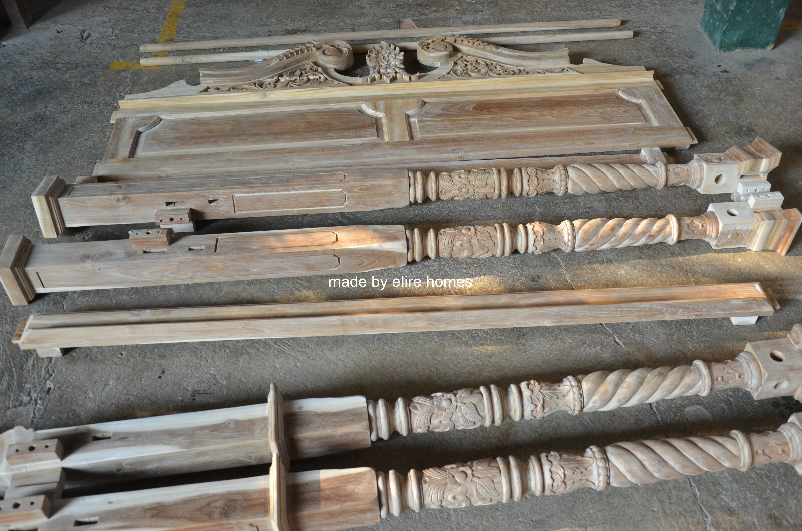 First time in UK! 4'6" DOUBLE TEAK Wood french Queen Anne style Four