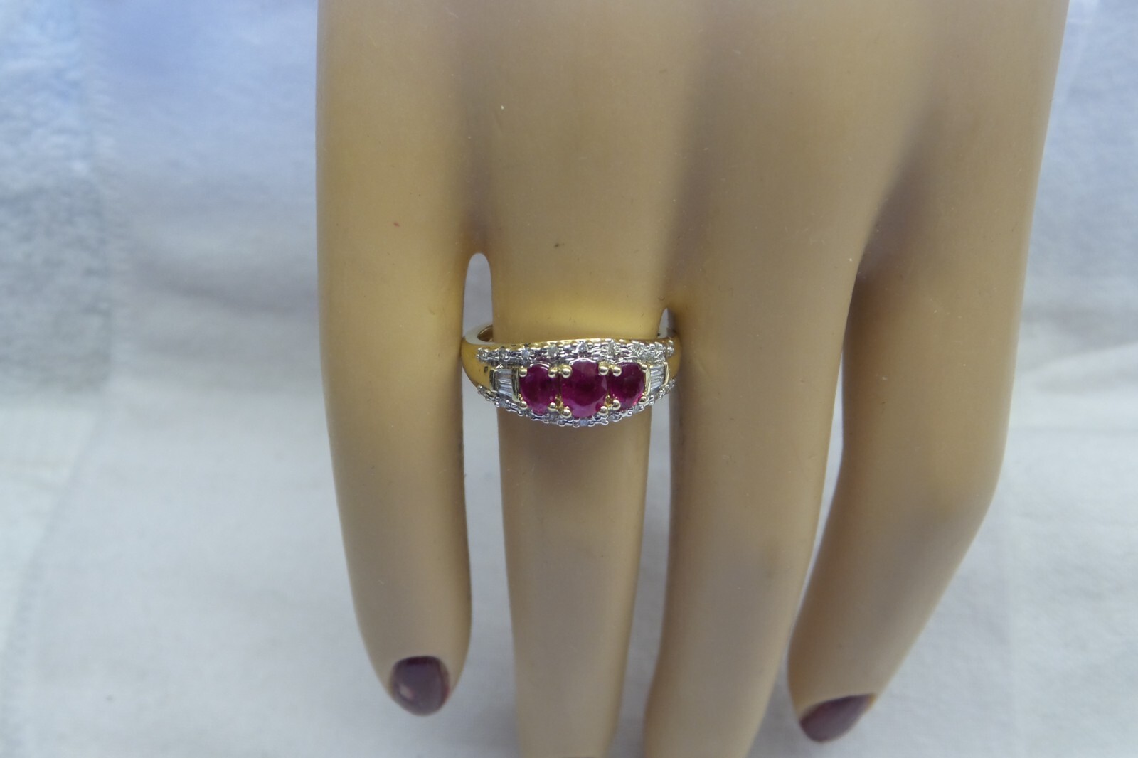 Fine Solid 14kt Genuine 3 Ruby Ring with Natural … - image 6