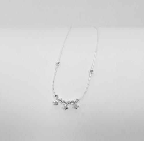 Sterling Silver Bead and Stars, Adjustable Anklet, 9" + 1" Ext Italy - Picture 2 of 3
