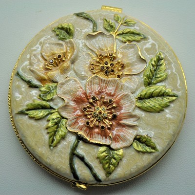  Dual Compact Purse Mirror Colorful Flower Round style Yellow Cream base