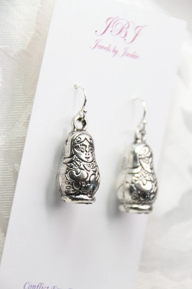 Серьги-подвески для русской куклы серебро 925 пробы крючки оловянные подвески 1 1/4 дюйма - Изображение 4 из 4