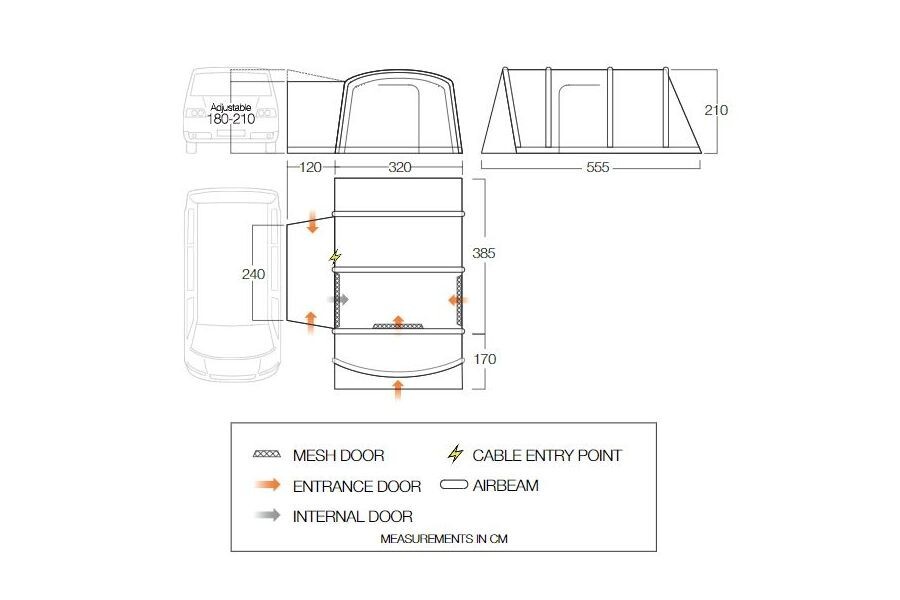 Vango Galli Driveaway Awning LOW Fixing height 180-210cms FITS VW's