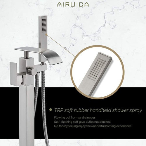 Tub Filler Freestanding Bathtub Faucet Floor Mounted Bathroom with Hand Shower - Picture 104 of 132