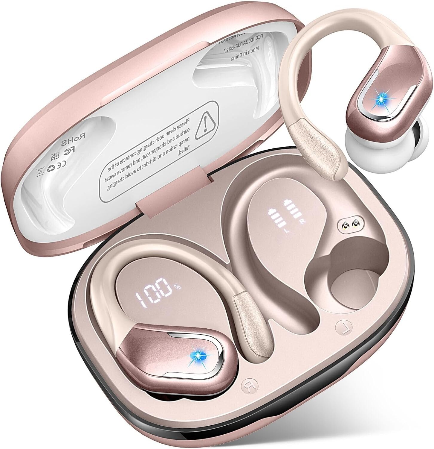 Stylish Rose Gold Bluetooth 5.4 Earbuds with 75Hrs Battery & Noise Isolation
