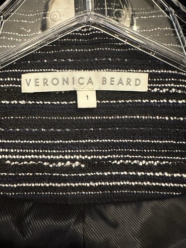 Veronica Beard Size Small Wool Tweed Jacket Lamb Leather Sleeves Chic Classic - Picture 15 of 17