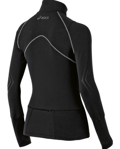 Asics LITE-SHOW 5K Womens Zipper Front UV Protection Jacket XS Black Sequin NEW - Picture 2 of 2
