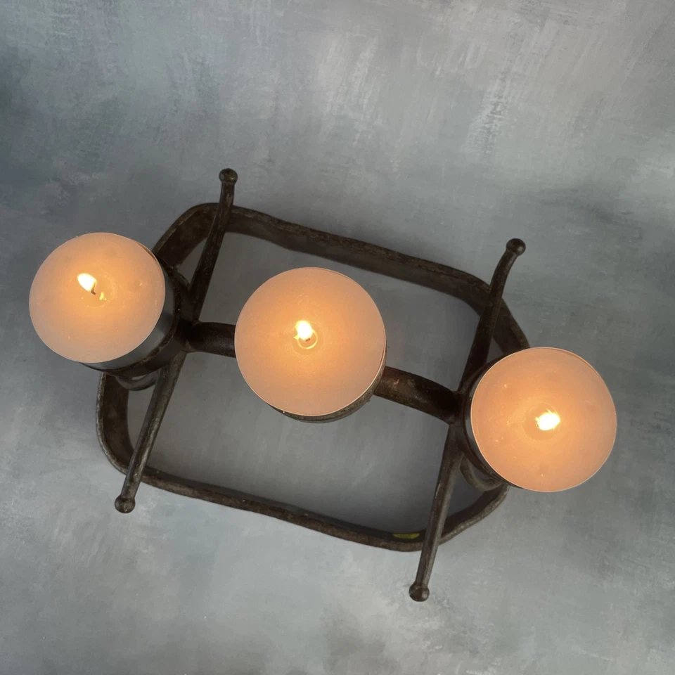 Bougeoir chandelier centre de table 3 bougies fer forgé & mors à cheval équestre - Photo 3/4