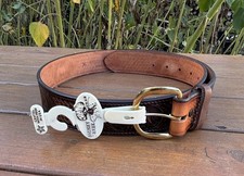Brushy Creek Mens Western Deer Tooled Leather Belt Size 36 Made in USA Wolf