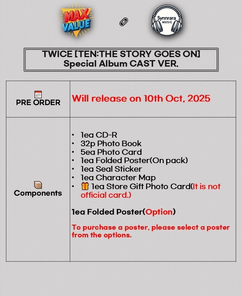 TWICE [TEN:THE STORY GOES ON] Special Album CAST Ver/CD+POSTER+Book+5Card+GIFT - Image 2 of 4