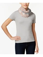 INC Womens Neutral Beige Patchwork Loop Fringed Infinity Scarf