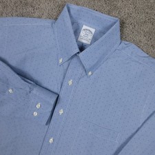Brooks Brothers Shirt Mens L 16 34/35 Blue Geometric Regent Dress Button Up EUC