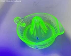 Vintage Green Uranium Glass Citrus Juicer Reamer Ribbed Pattern Star Base