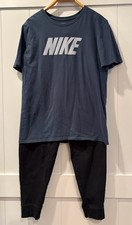 Nike 2 pc Athletic Outfit Black Pants Blue T 100 Cotton Unisex Adult Size MED